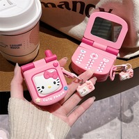 For AirPods 4 3 2 1 Pro Pro2 Earphone Case 3D Hello Kitty Retro CellPhone Silicone Cartoon Headphone Box With Mirror KT Cover