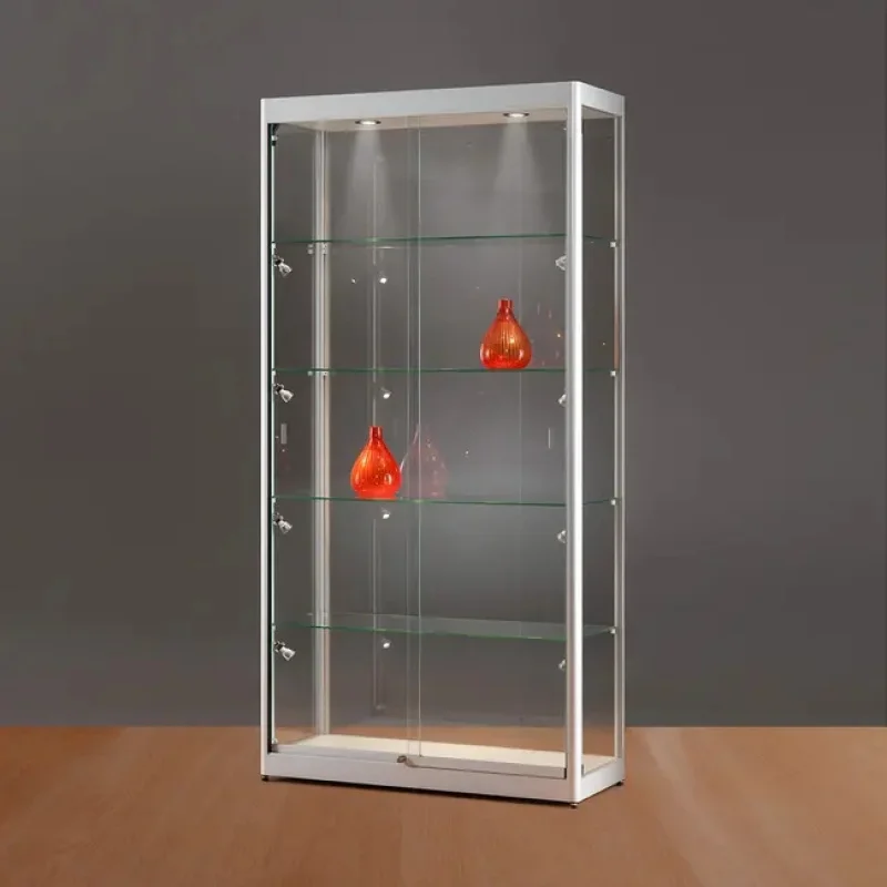 Customized-smoke shop aluminum frame glass display showcase retail store fullglass display cabinet with LED lights