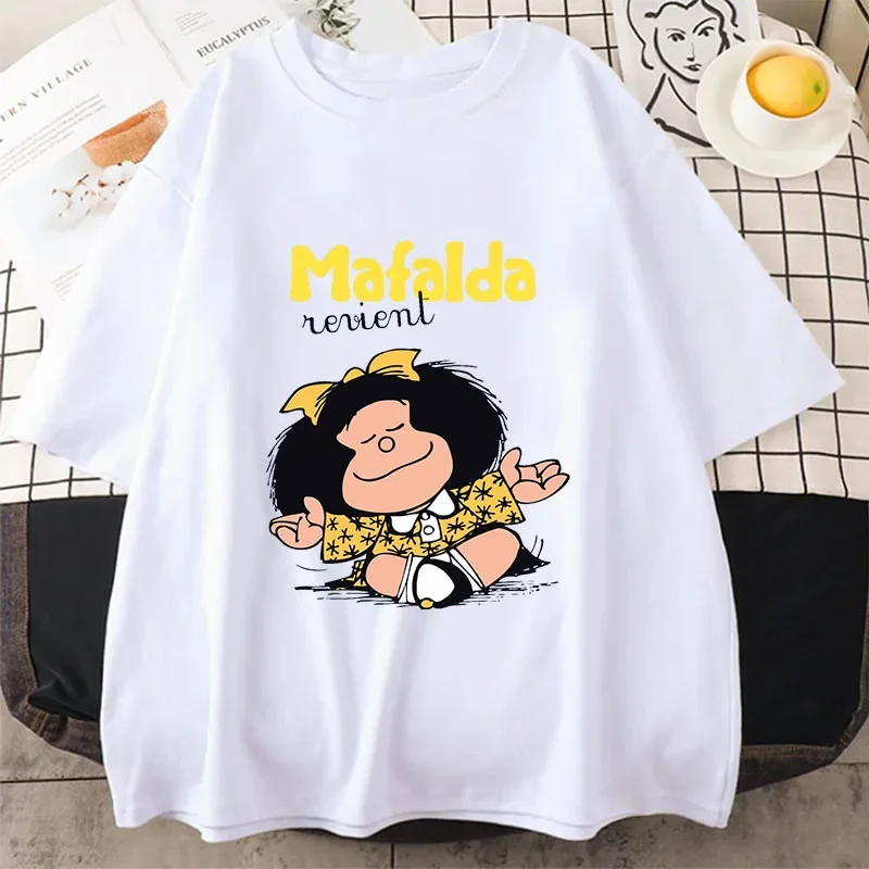 New Mafalda T-shirt Women\'s T-shirt Comfortable and Breathable Cotton Men Short Sleeve Graphic Tee Female Manga Harajuku Clothes