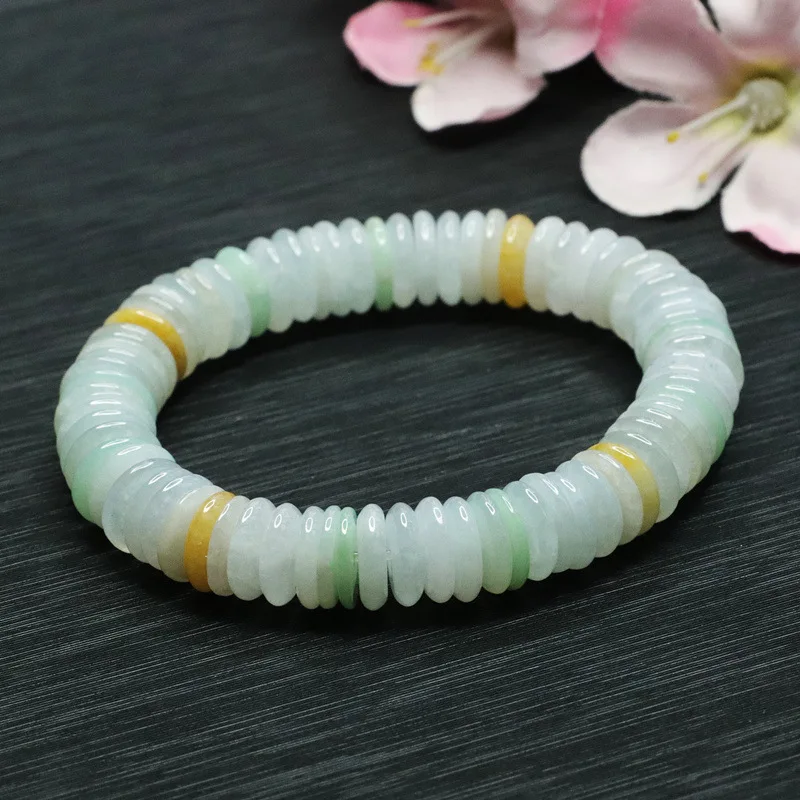 

Myanmar Natural Jade Protection Disc Bead Bracelet Luck Energy Gift