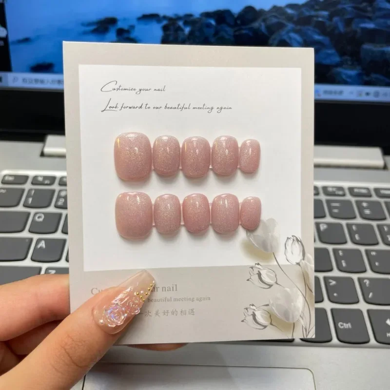 

10pcs Handmade Short Adhesive Press on Nails High Quality Simple Sweet Girls Korean Reusable Stick-on Nails Nail Art False Nails