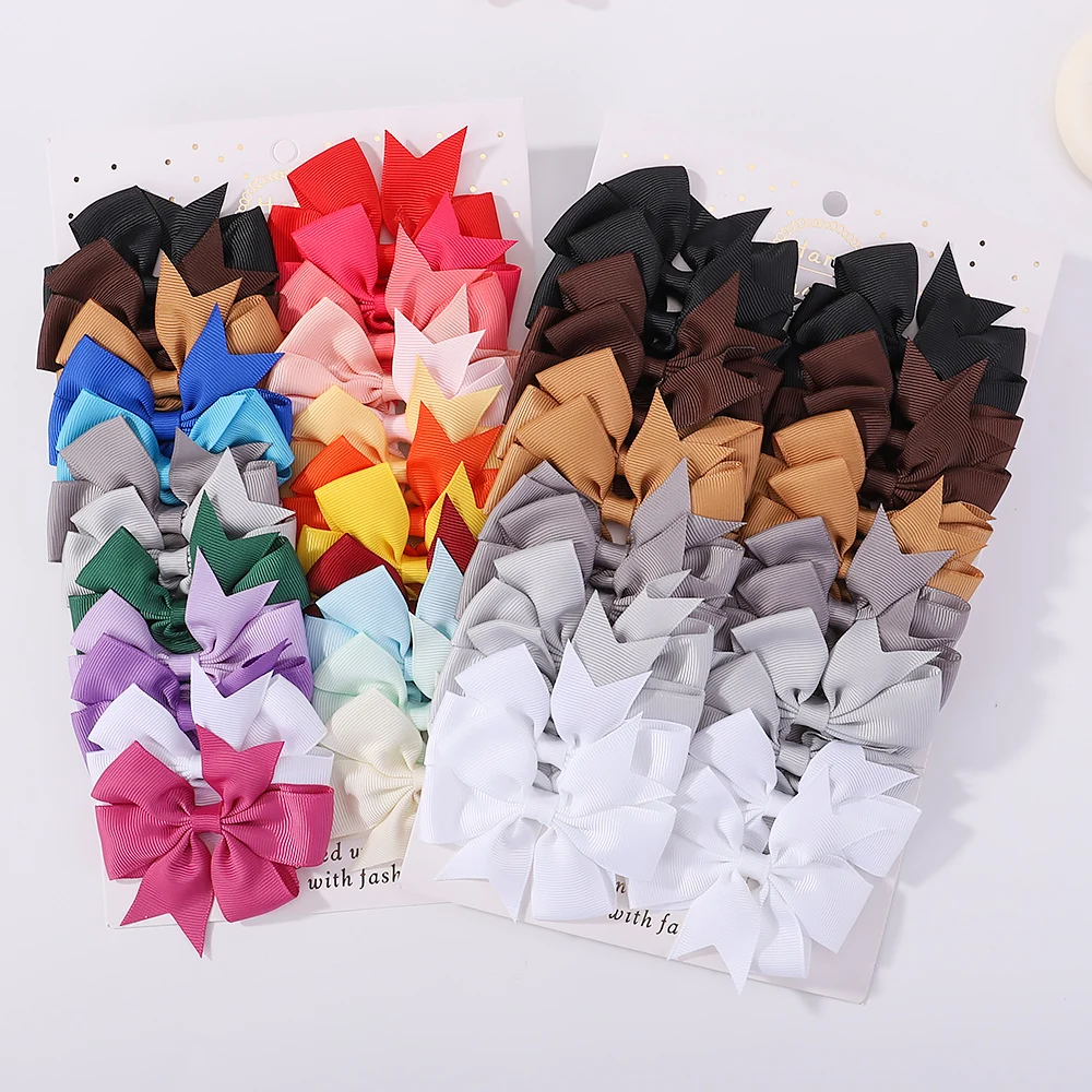 24Pcs/Set Solid Hair Bows Clips Barrettes Headwear Fashion Children Colorful Cute Hairpin Boutique Bowknot Kids Girl Accessories