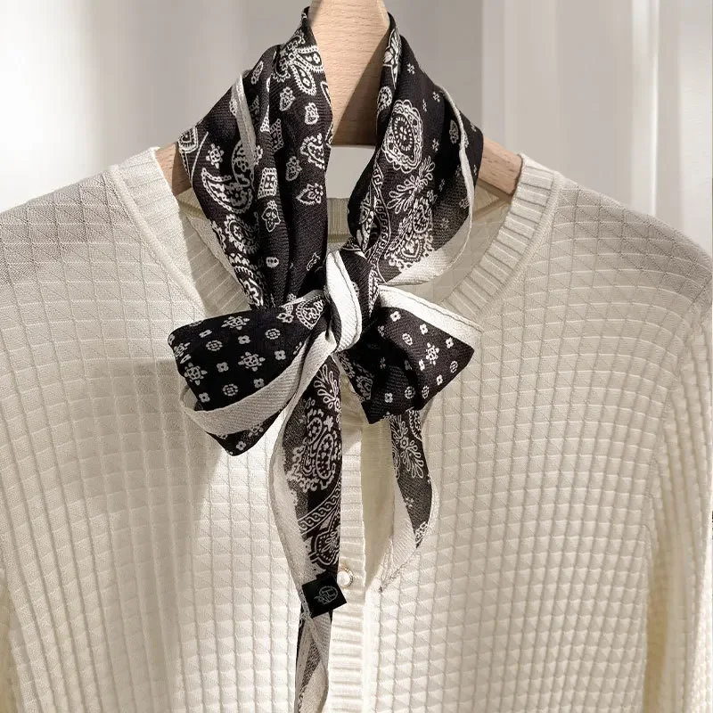 2025 جديد وشاح من الصوف الحريري 100% وشاح حريري حقيقي المرأة الحرير موضة طباعة تصميم الرقبة الأوشحة التفاف الزخرفية #3