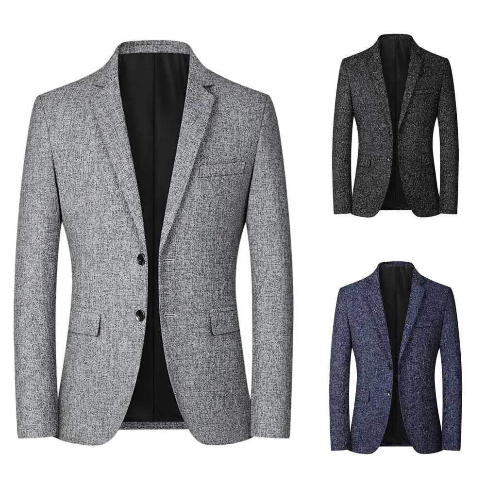 Temperament Suit Jacket Formal Solid Color Autumn Winter Simple Two Buttons Blazer  Men Jacket Single Breasted