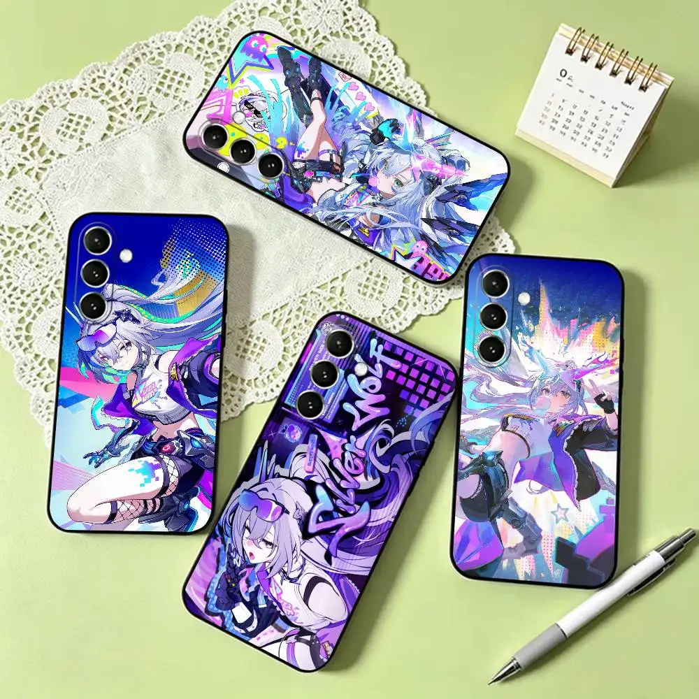 s-Silver w-Wolf Lv.999 HSR Phone Case Black Silicone Soft For Samsung Galaxy A73,A72,A71,A70,A53,A52,A51