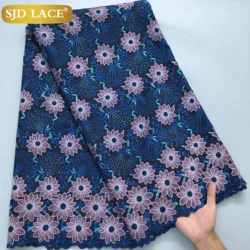 SJD LACE Nigerian Cotton Lace Fabric with Rhinestones 2025 New Arrivals Swiss Cotton Lace for Sewing Women Party Dresses A3964