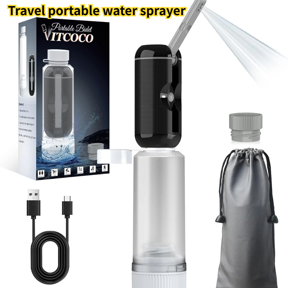 

Portable Bidet for Travel, USB Rechargeable Electric Travel Bidet Sprayer Waterproof Handheld Bidet for Women Men Baby Cleaning