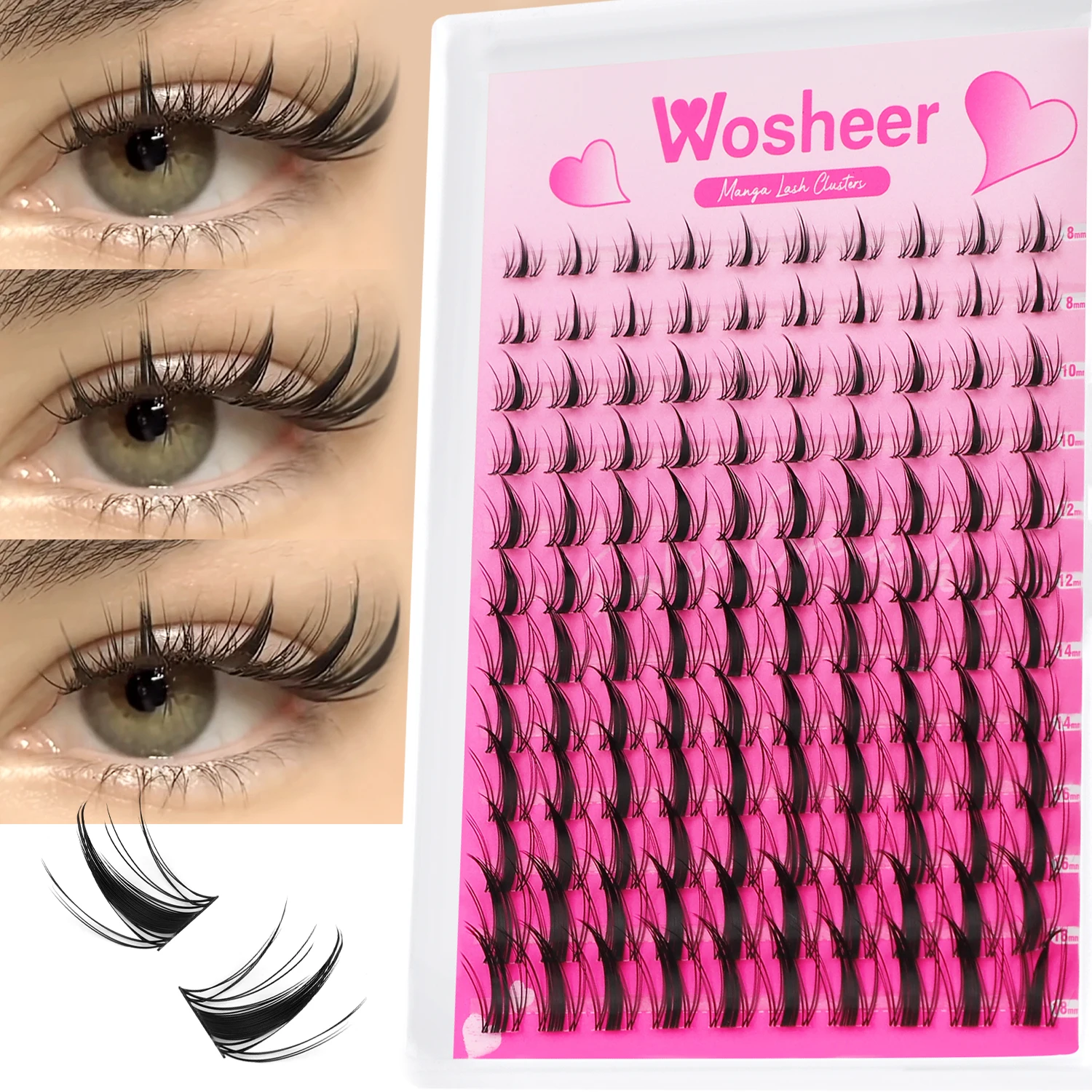 WOSHEER-Kit de grupos de pestañas de Manga, grupos de pestañas de hadas transparentes, pestañas de Anime con punta húmeda, pestañas individuales
