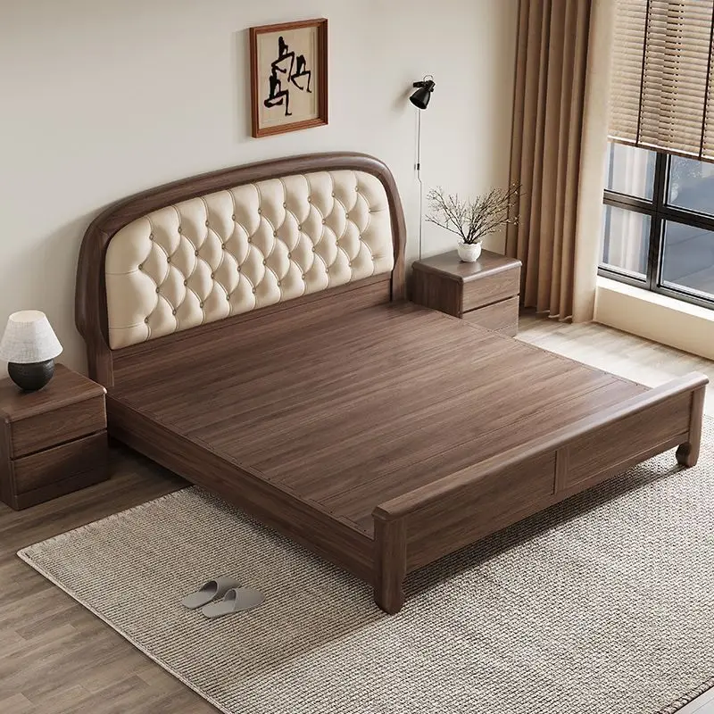 

walnut woodenbed modern soft rely simple light luxury 1.5 meters double bed bedroom