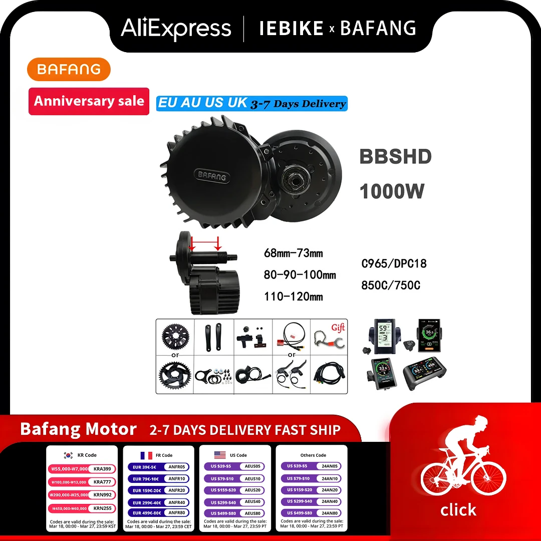 

Bafang Motor BBSHD 52V 48V 1000W Mid Drive Motor 8FUN BBS03 BBS 68MM 73MM 90MM 100MM 110MM 120MM Electric Bike Conversion Kit