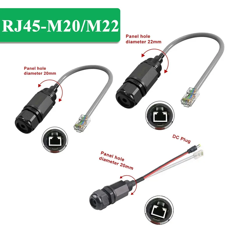 Outdoor M20/22 RJ45 Network Connector with 25cm Wire IP67 Aviation Plug Rj45 Crystal Head Socket Cat5 Network Cable Waterproof
