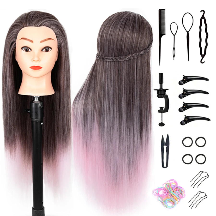 

Голова манекена с длинным синтетическим волокном, красочная тренировочная голова для укладки волос, 26-дюймовый манекен, тренировочная модель для парикмахерских услуг