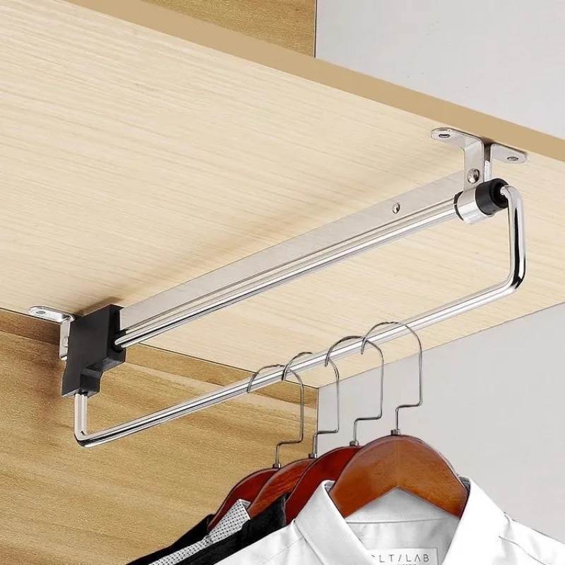 

Telescopic shallow wardrobe hanging rod, top mounted vertical clothing through horizontal rod hanging clothes, wardrobe hanging