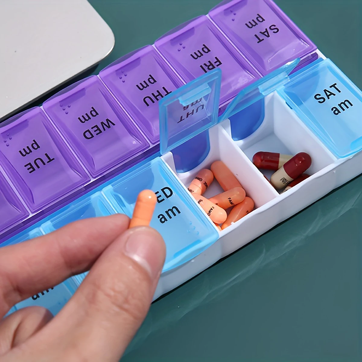 1 Portable Medicine Box, Medicine Pile Sorting Box, 7 Daily Compartments, Am Pm Slots, Weekly Dose Container, Medicine Pile Rack