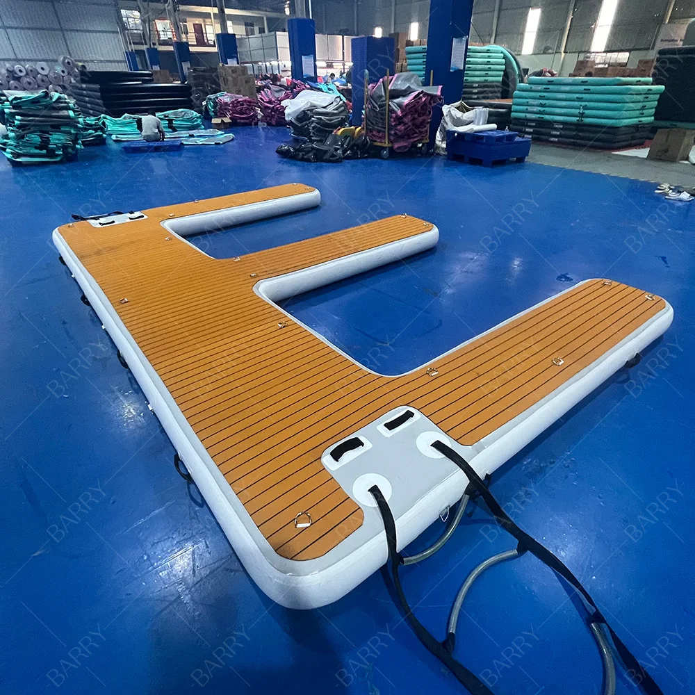 

Drop Stitch Fabric Wooden Pattern EVA Pad Inflatable Dock Swim Platform Dock Water With Ladder