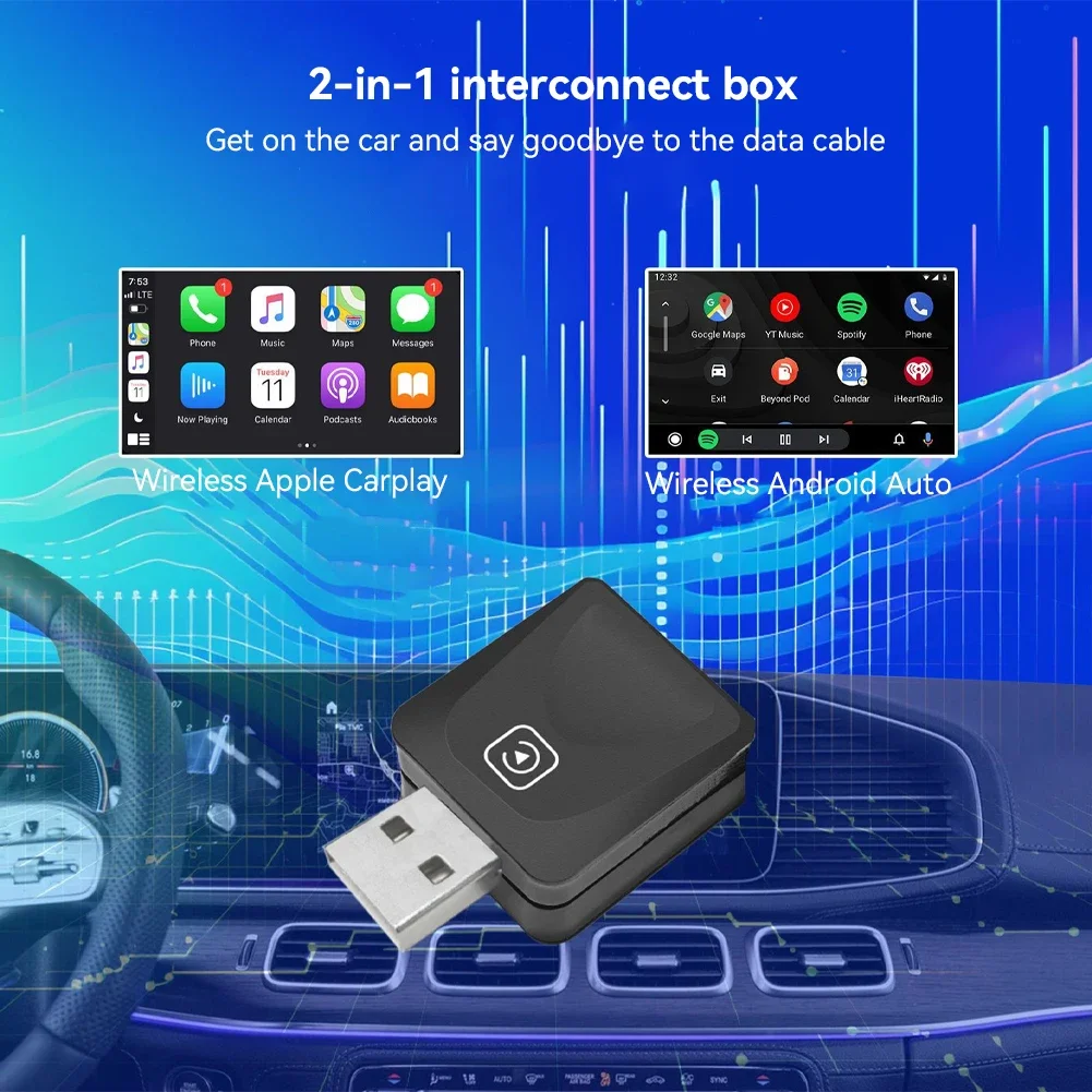 2 in 1 USB Mini Carplay Smart AI Box Wireless Android Auto Adapter Apple Dongle Plug And Play For Peugeot Kia Volkswagen Toyota