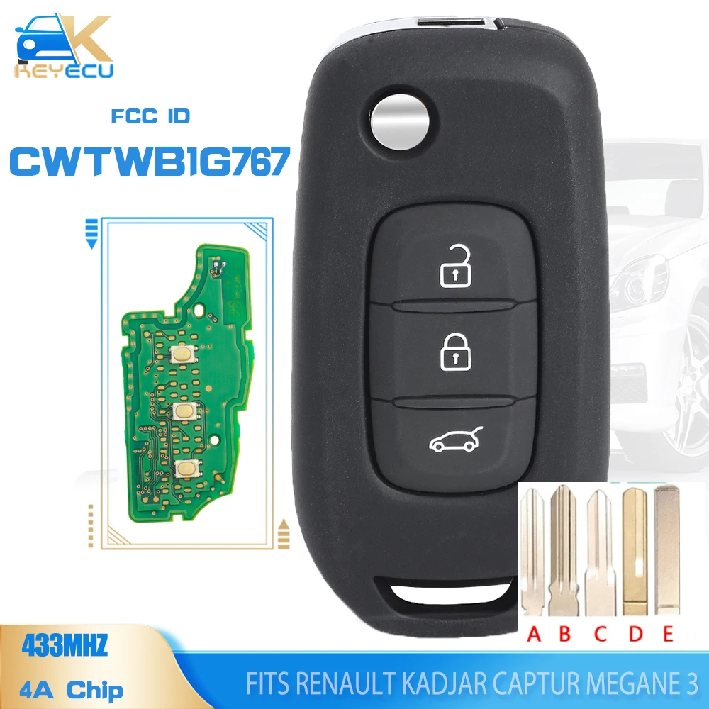 

Брелок KEYECU CWTWB1G767 433 МГц PCF7961M для Renault Captur Kadjar Kaptur Logan 2 Megane 3 символ для Dacia Duster