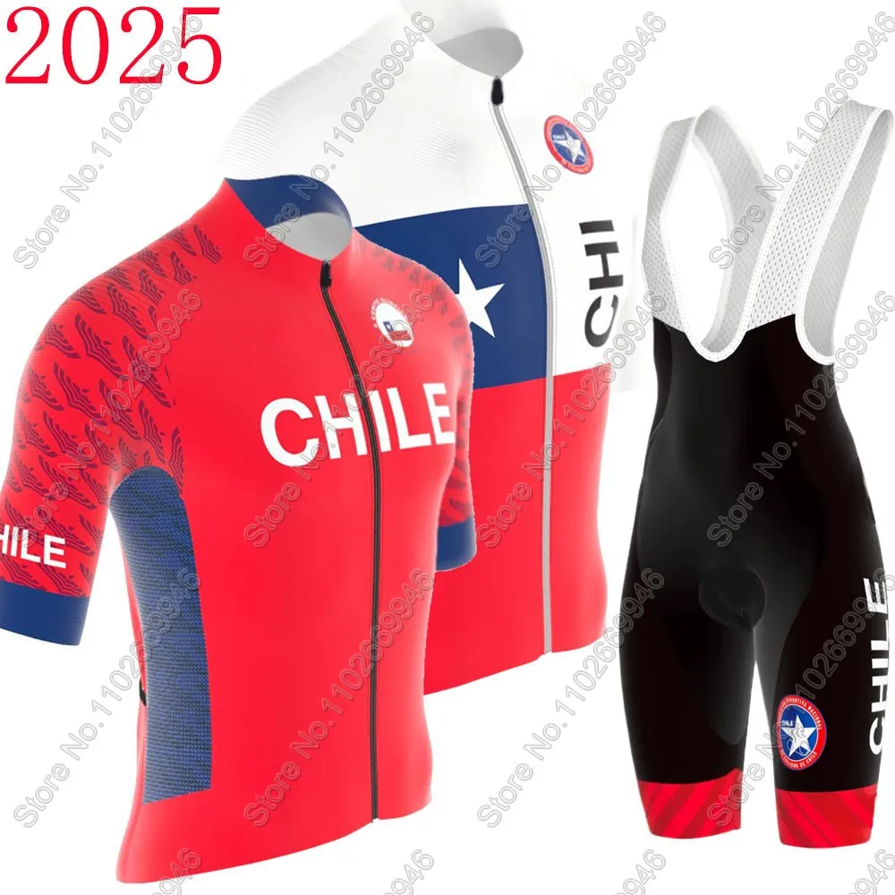 Conjunto de Jersey de ciclismo del equipo nacional de Chile rojo 2025, Ropa de bicicleta para hombre, camisas para bicicleta de carretera, traje, pantalones cortos con pechera, Ropa de montaña, Maillot