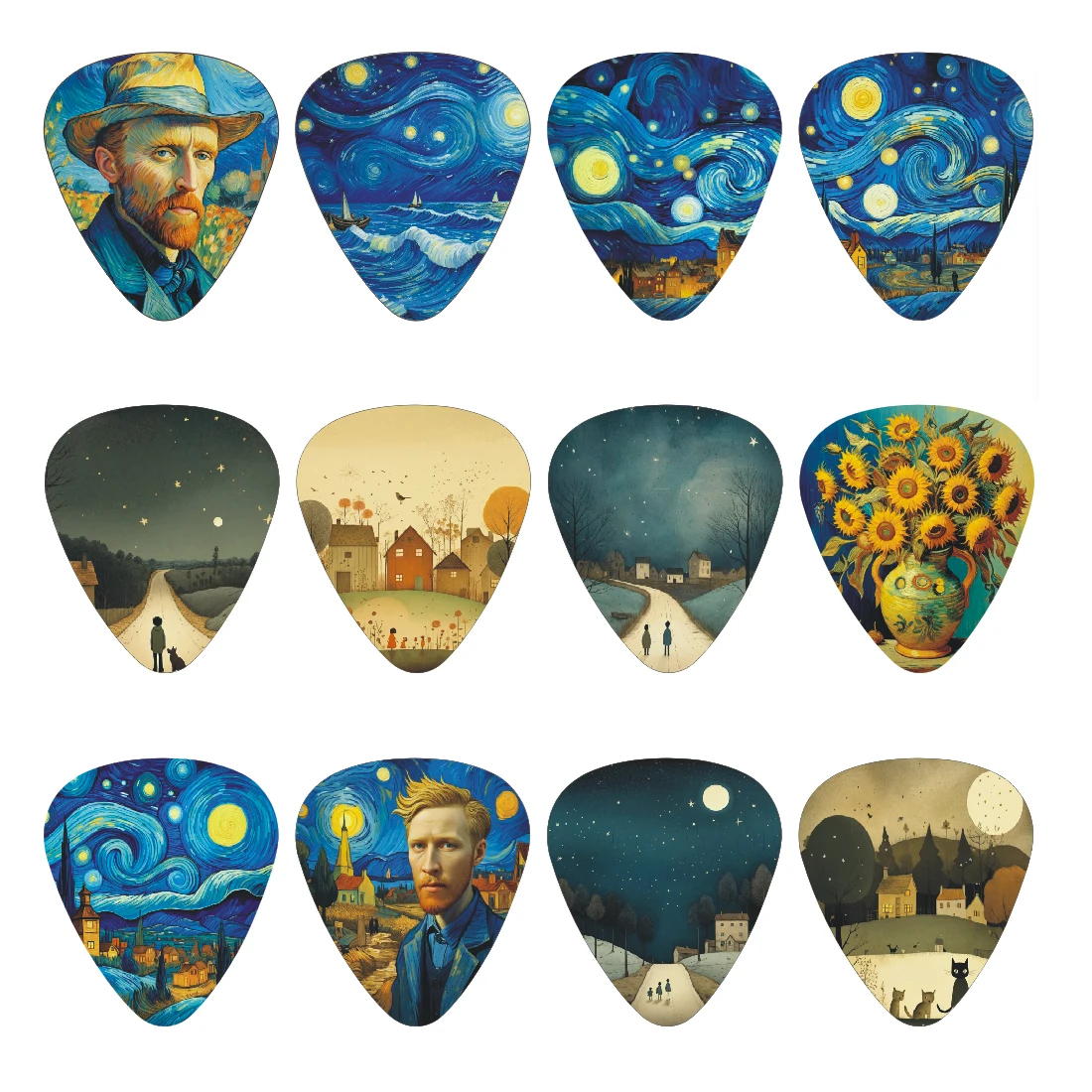 New 12PCS Guitar Picks - Premium ABS Material , Dual-Sided Printing, 12 Unique Non-Repeating Designs For Professional Musicians