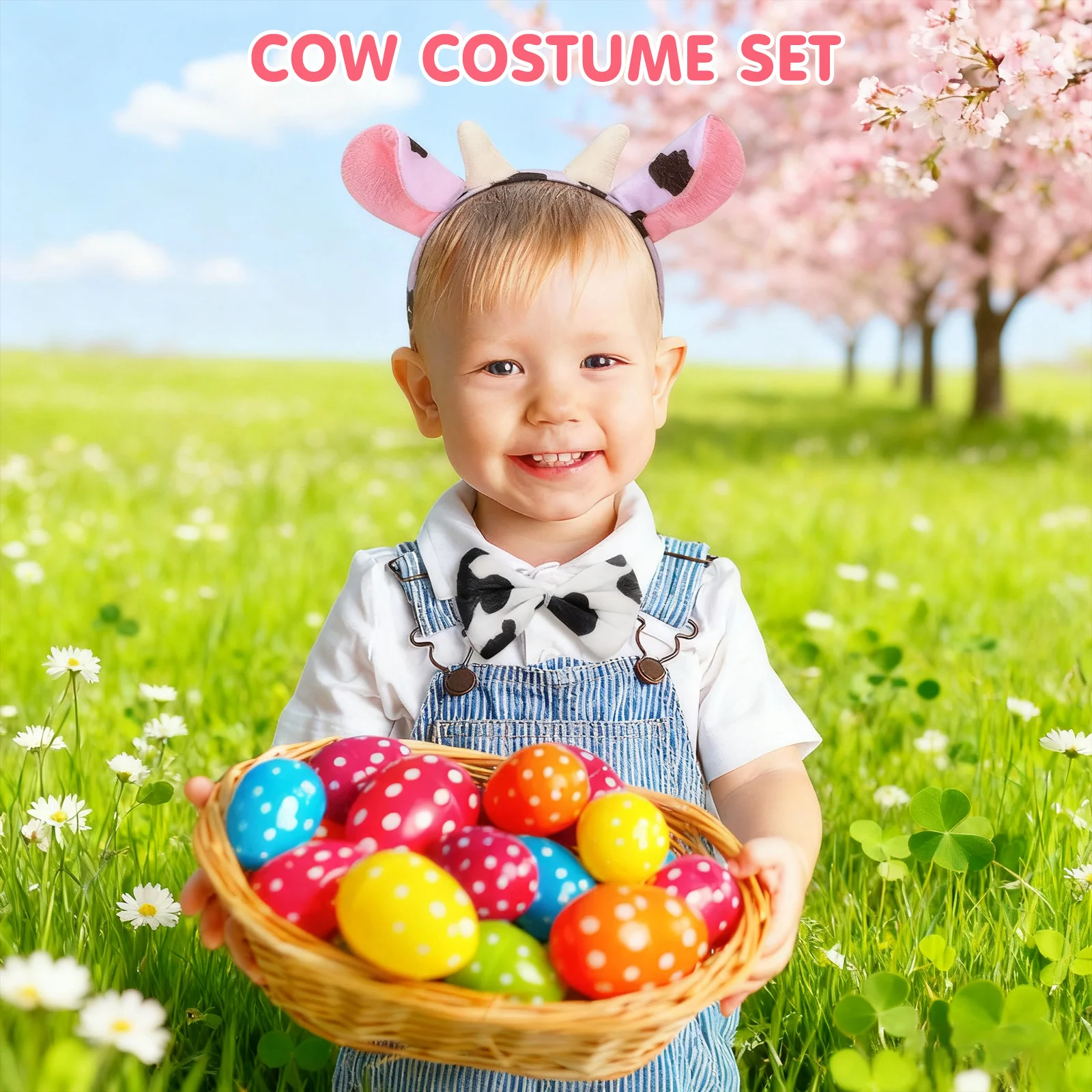 3pcs Cow Ears Headband Tail Bowtie Set For Kids Halloween Costume Party Cosplay Masquerade Carnival Cow Costume Accessories