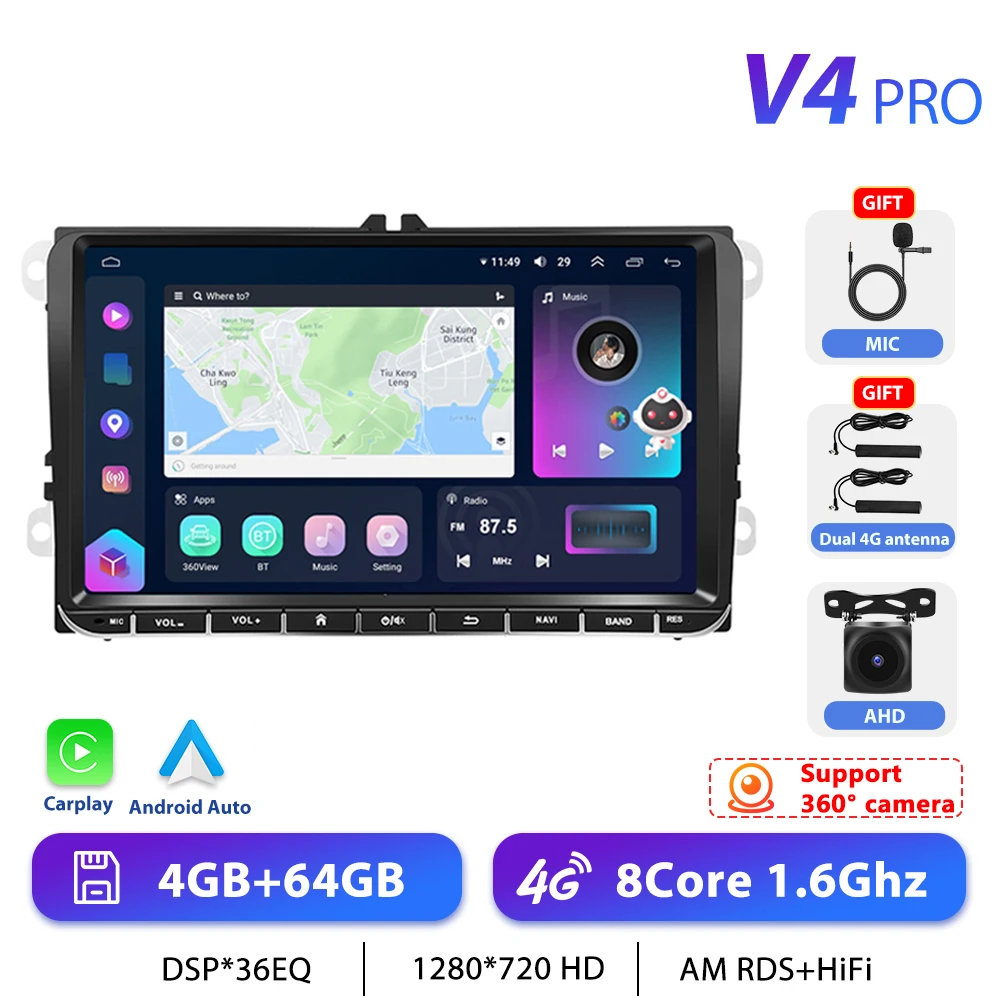 Podofo 7 "9" CarPlay Android Autoradio Voor Volkswagen VW Golf Passat JETTA Skoda SEAT Auto Intelligent Systeem 2din GPS Autoradio