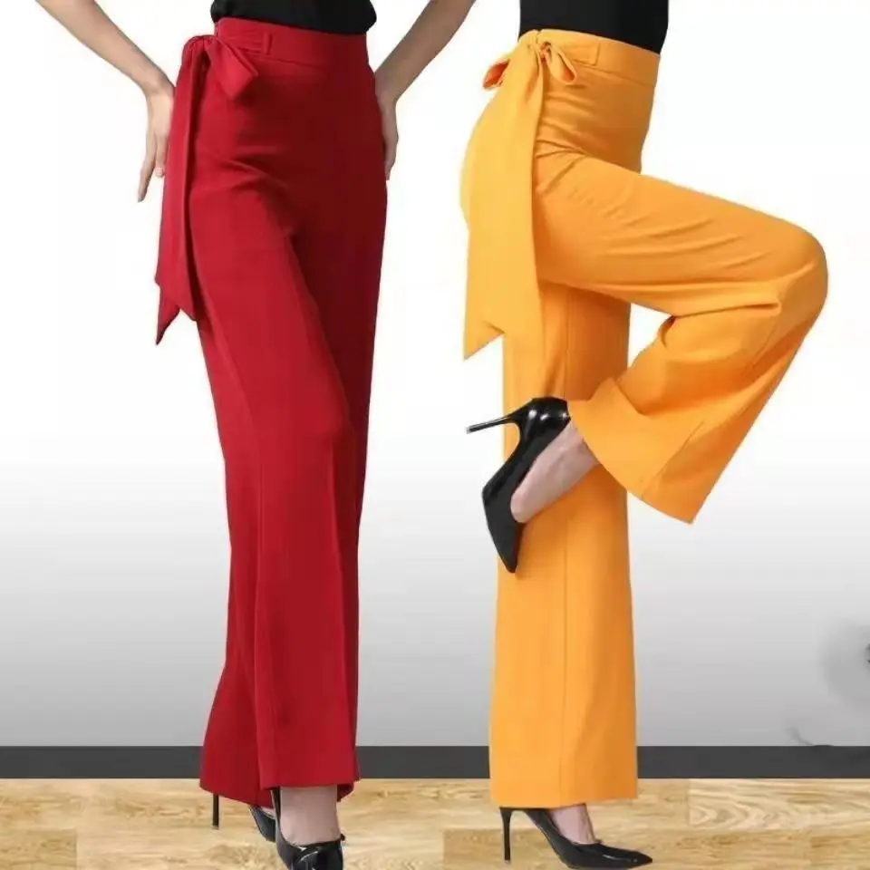 

Women High Waist Latin Dance Pants 4XL size blue Dance Pants Clothes girl Modern Friendship Dancing Pants Straight Wide Leg