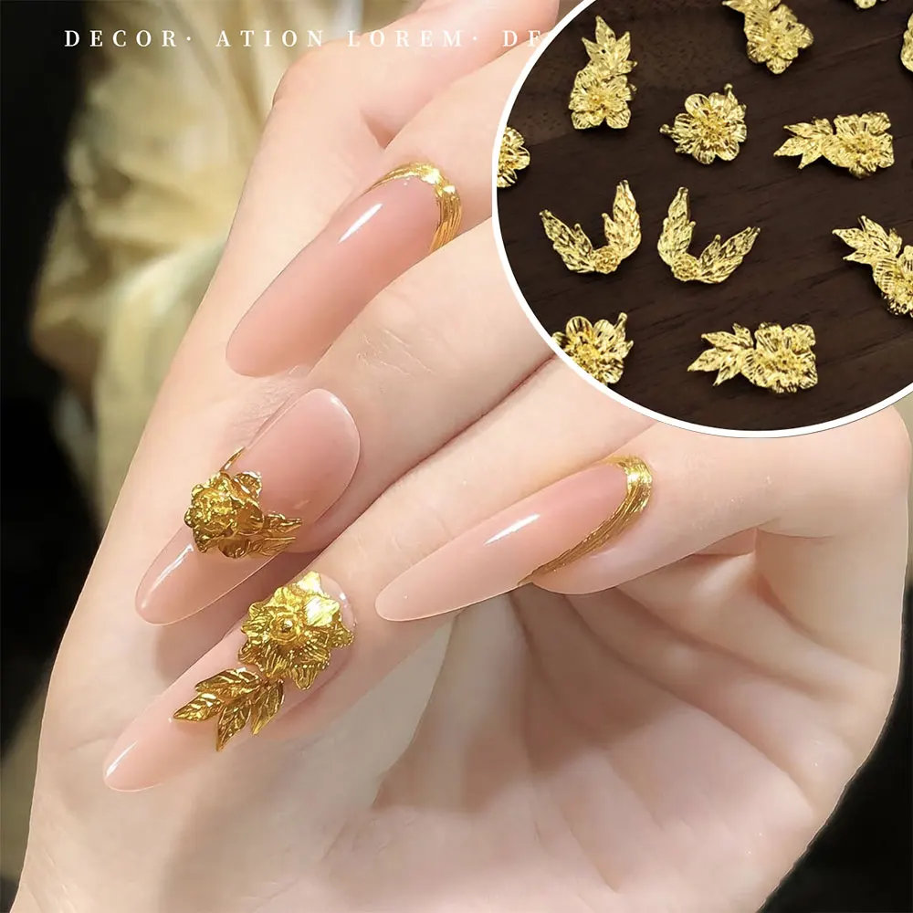 

10 шт. Изысканные золотые цветочные листья из сплава для дизайна ногтей, украшения для ногтей в китайском стиле, аксессуары для маникюра из сплава для женщин, для самостоятельного изготовления)