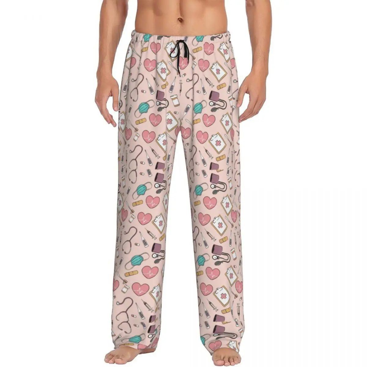 Custom Printed Funny Nurse Pattern Pajama Pants Men's Health Nursing Sleep Sleepwear Bottoms with Pockets