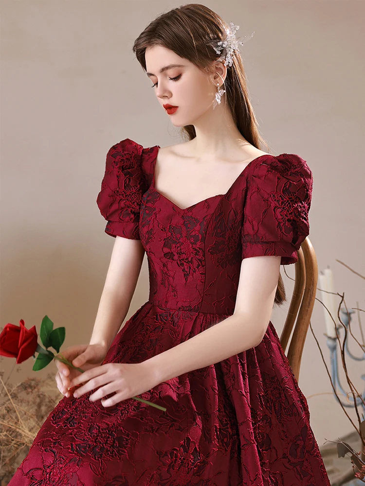 Wine red lace vestidos de noite de manga curta para festa de casamento vestidos de recepção de noiva elegantes