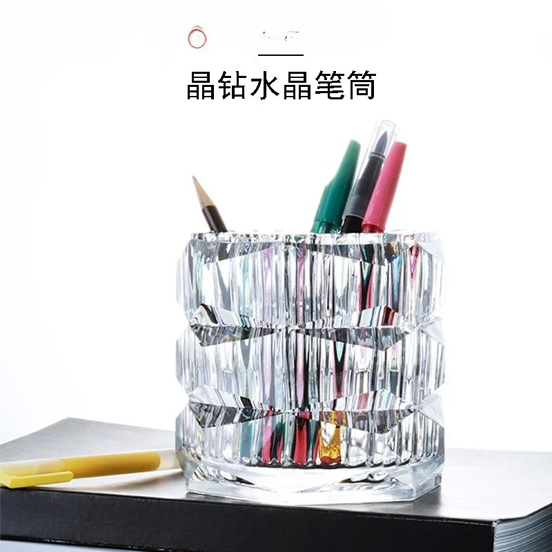 Crystal diamond silver ornament, medieval style high value desktop makeup brush storage bucket pen holder