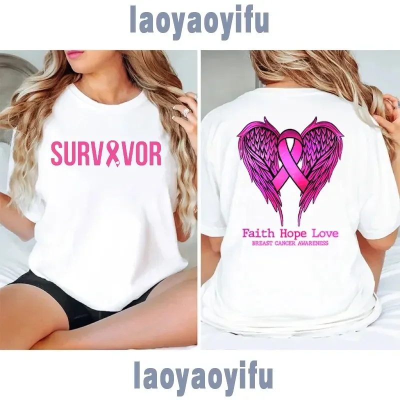 

Faith Hope Love BREAST CANCER AWARENESS Woman T-Shirt Nothing Scares Me I Beat Cancer Cool Breast Cancer Printed Shirt