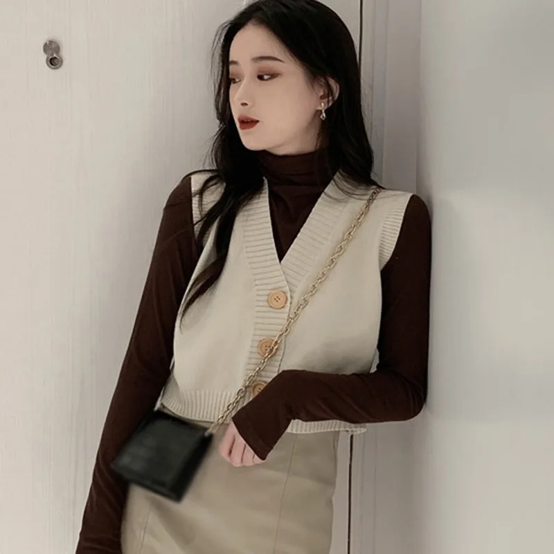 Spring Autumn Knitted Cardigan Vest Womens  Korean V-neck Sleeveless Sweater Vest Solid Students Coat Ulzzang Chic Outwear Y2K