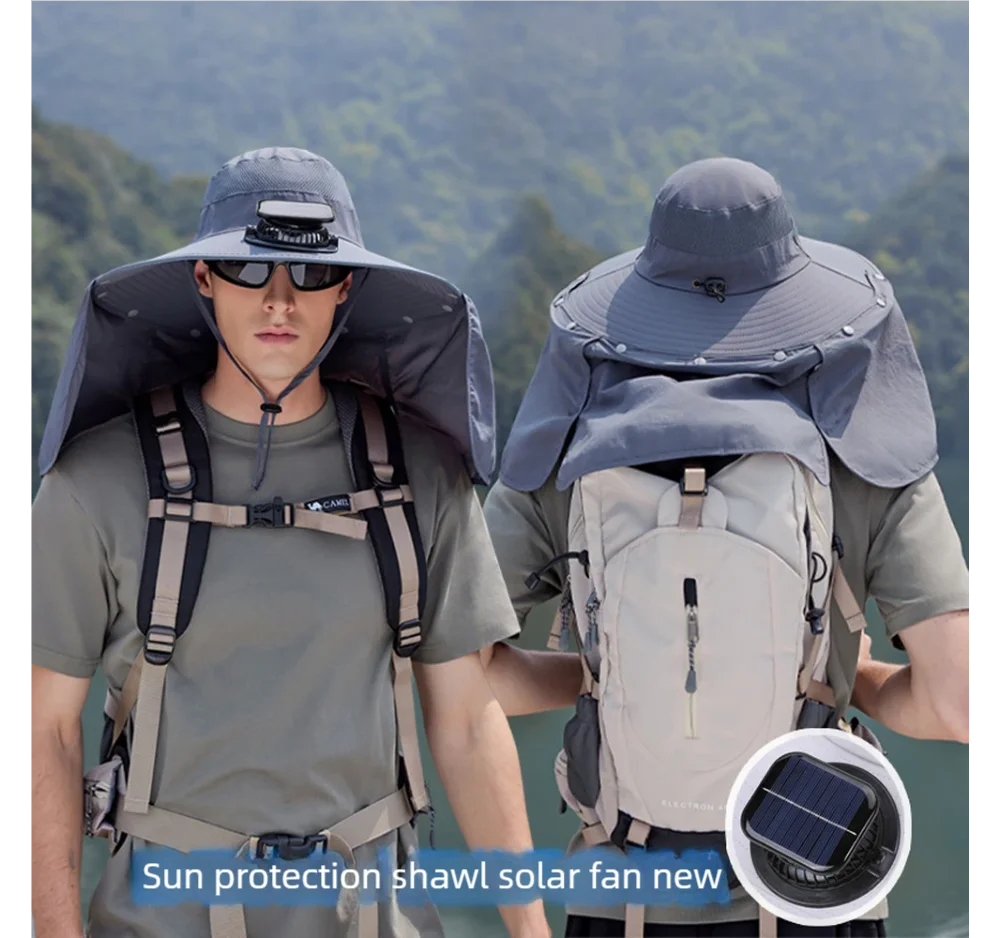

Man Summer Outdoor Fishing Mountaineering Sunshade Hat Man Woman Super Wide Brim Solar Fan Shawl Sunscreen Fisherman Cap Man