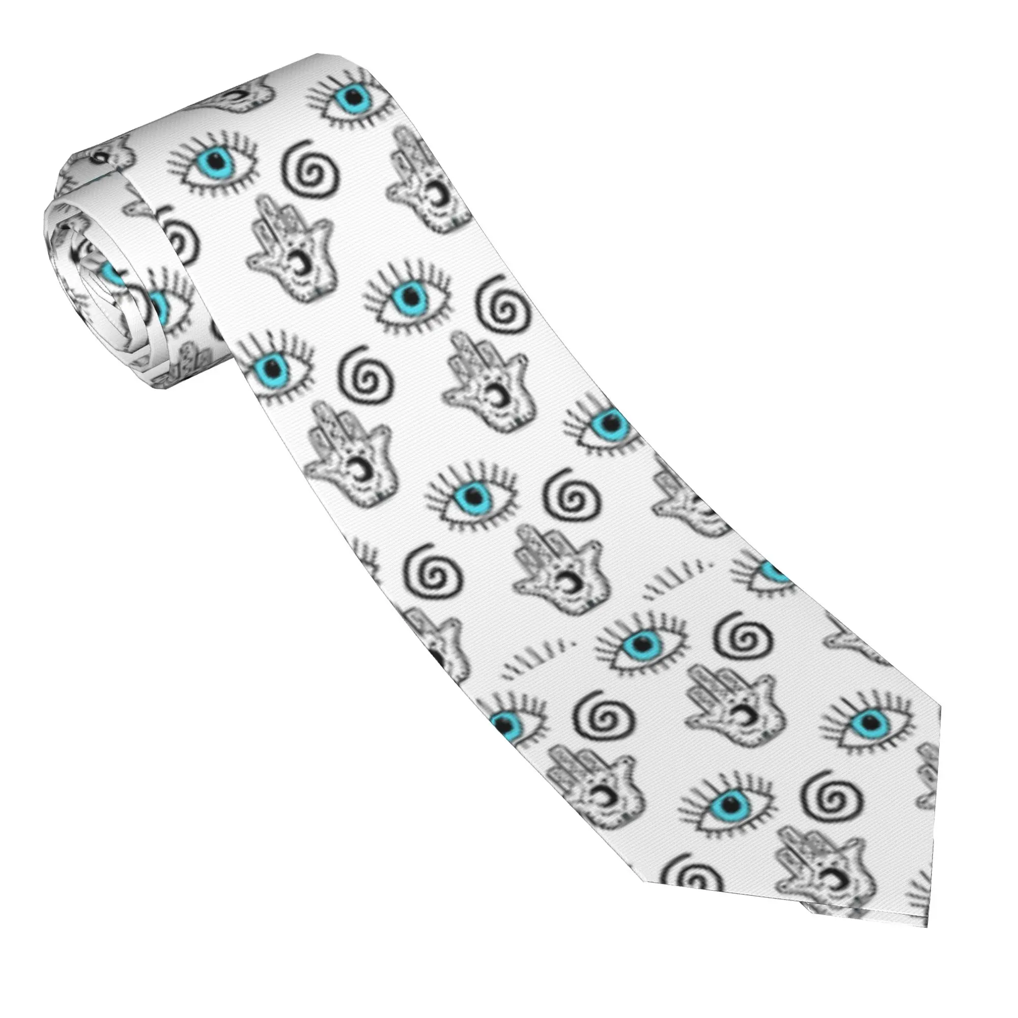 Evil Eye Hamsa of Protection Necktie 8 cm Hamsa Hand Bohemian Neck Tie Fashion Wide Shirt Accessories Gravatas Wedding Party