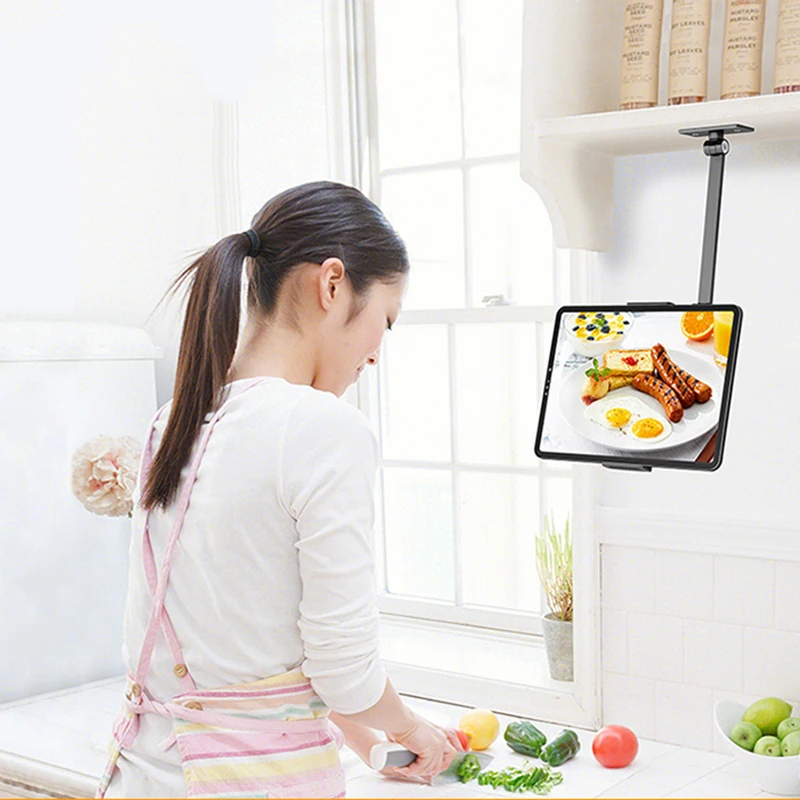 طوي الذراع اللوحي حامل جدار جبل 360 تدوير قابل للتعديل الألومنيوم المطبخ حامل هاتف لباد برو 12.9 وسادة صغيرة الهواء شاومي