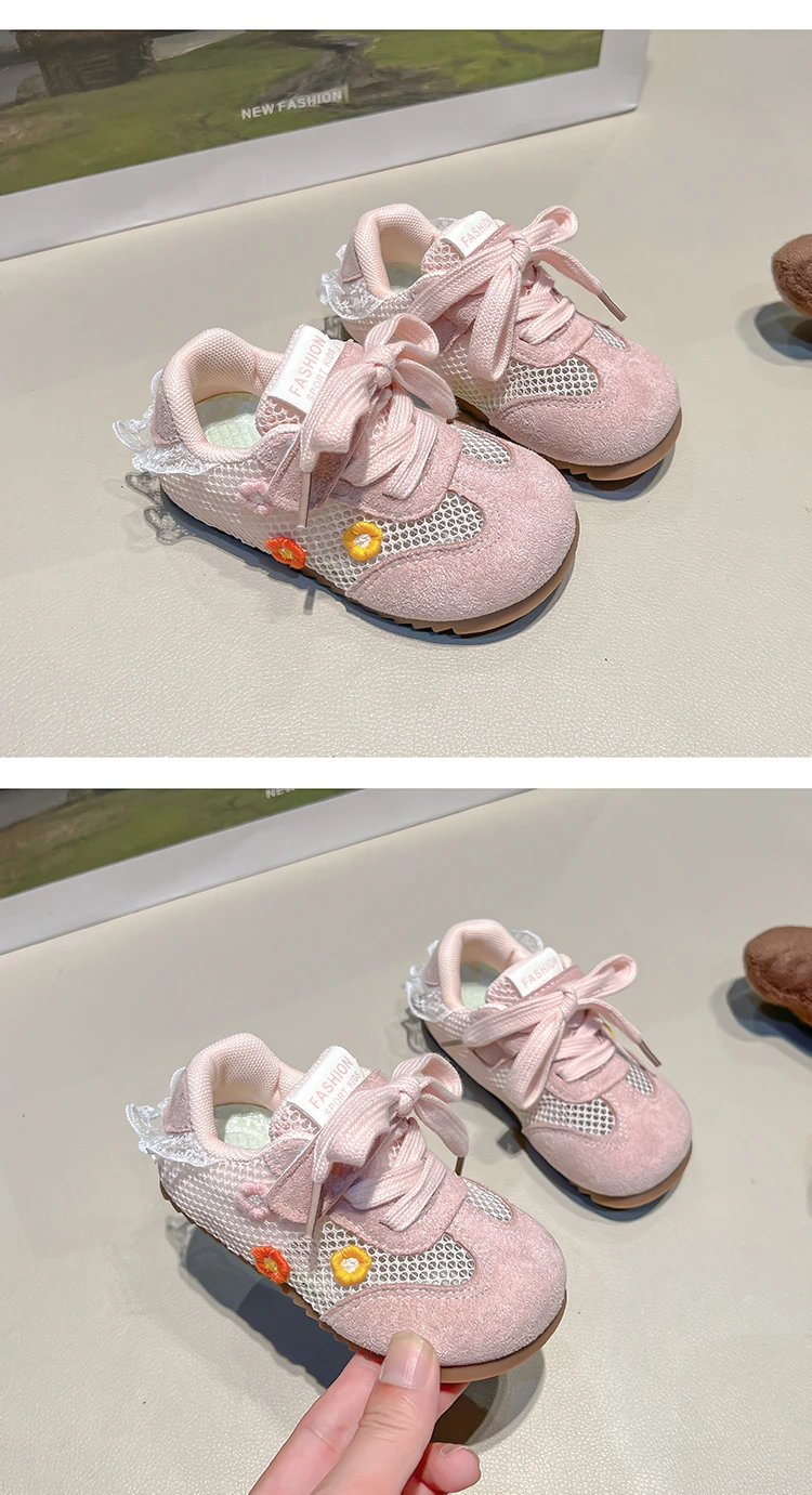 Kleinkind Mädchen Mesh Freizeitschuhe 2026 Neue Sommer Kinder Blumen Bestickte Sportschuhe Schicke Vielseitige Schul-Barfußtrainer – Detail 3