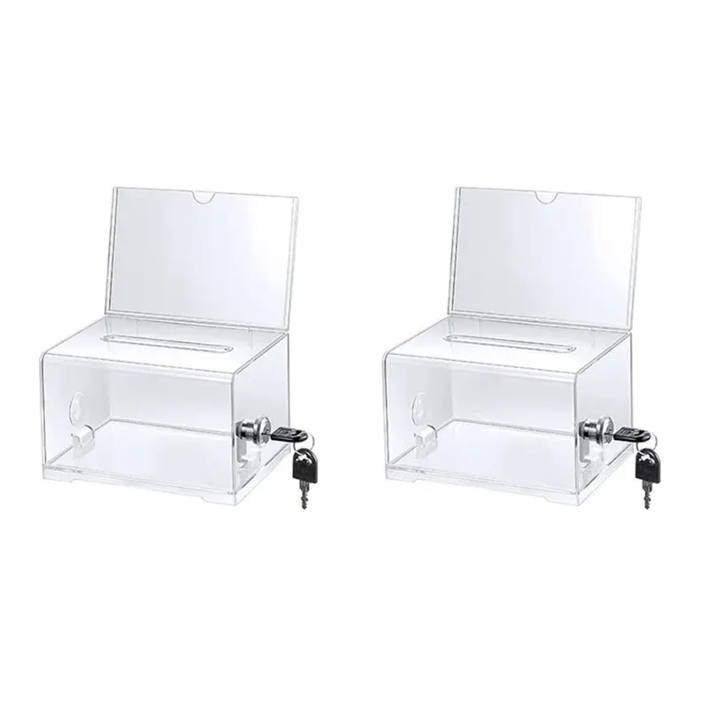 GTBL 2 Pack Acrylic Donation Box With Lock, Clear Ballot Box With Sign Holder, Suggestion Box For Fundraising