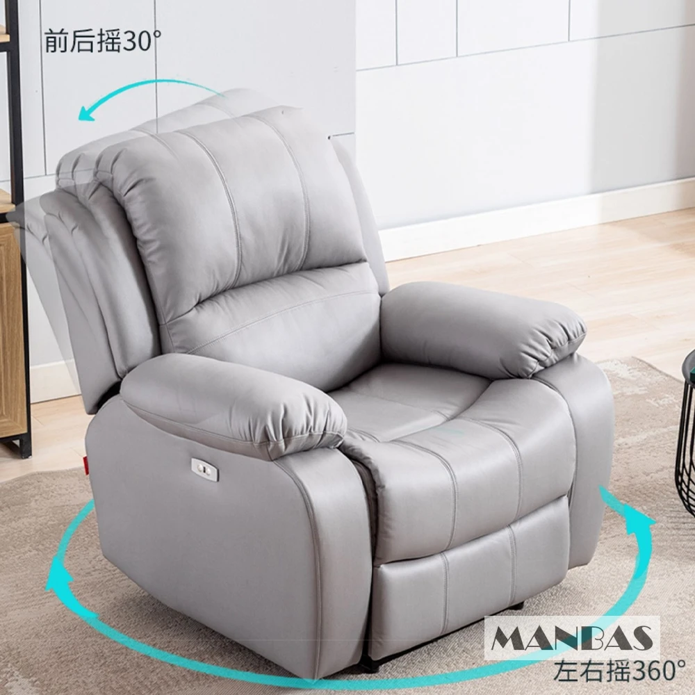 MANBAS Electric / Manual Recliner Chair With Swivel and Rocking, Genuine Leather Multifunctional Accent Chair Relaxing Chair