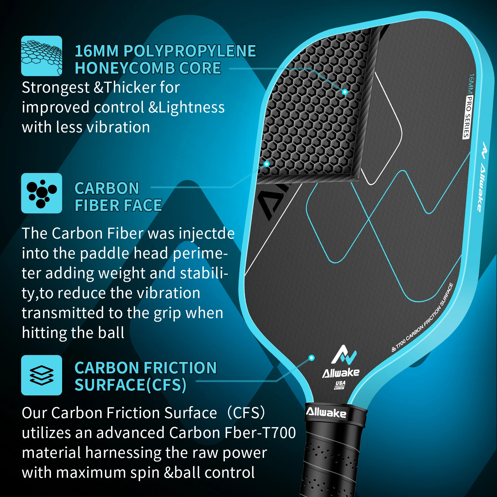 ALLWAKE BMF002 T700 مجداف كرة المخلل راكيت بادول كولستففيزيل كرة المخلل راكيتا