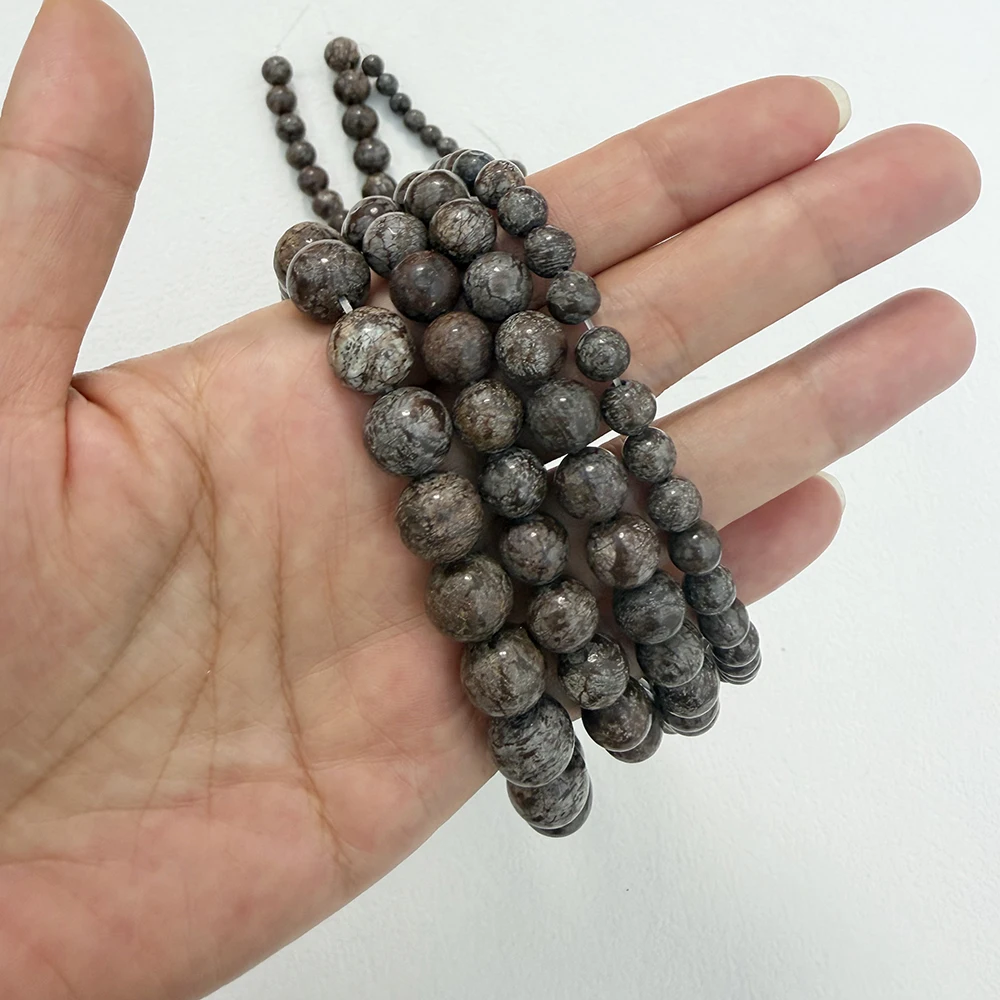 Natural Stone Brown Snowflake Obsidian Round Beads 15