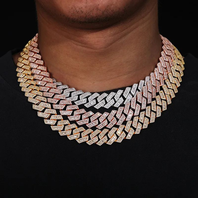 

Hip Hop 5A+ Square CZ Stone Bing Iced Out Solid Rhombus Cuban Miami Link Chain Chokers Necklaces for Men Rapper Jewelry