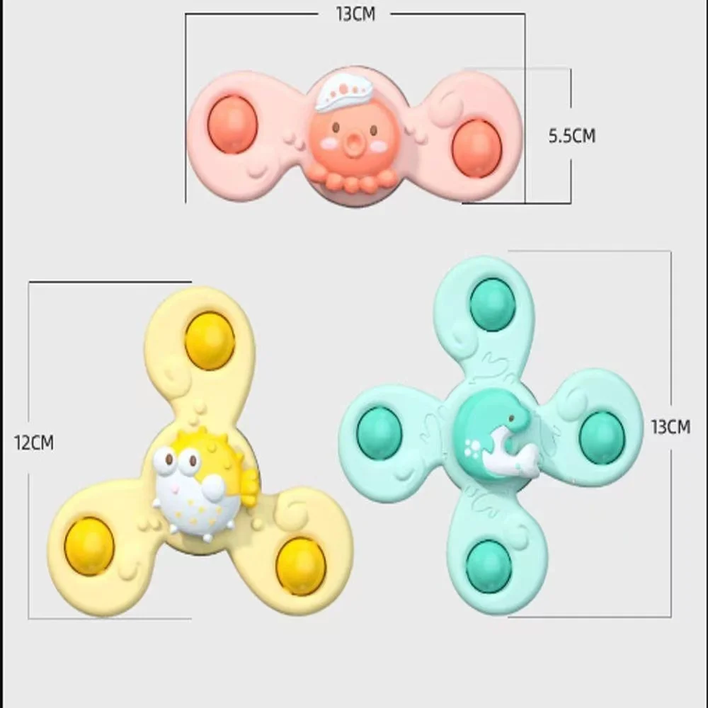 3Pcs/Set Baby Bath Toys Funny Bathing Sucker Spinner Suction Cup Cartoon Rattles Fidget Educational Toys For Children Boys