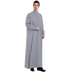 Yeni moda müslüman giyim Thobe jujumens Robe uzun kollu suudi arap Thobe Kaftan Dishdasha Arabe İslami Thobe hint elbisesi