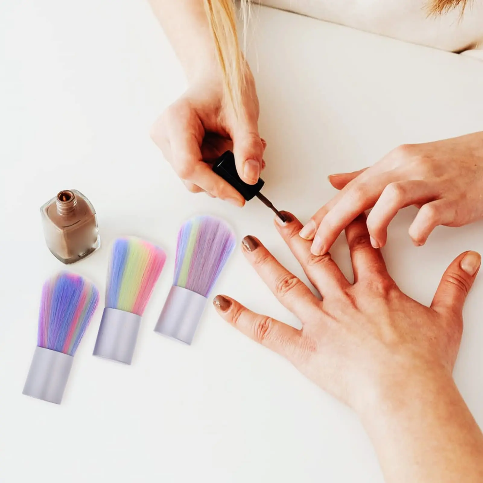 Yikoolin แปรงปัดฝุ่นหลากสี3ชิ้นสำหรับทำความสะอาดเล็บอะคริลิคสำหรับทำความสะอาดเล็บแปรงปัดฝุ่นประดิษฐ์แปรงปัดฝุ่น