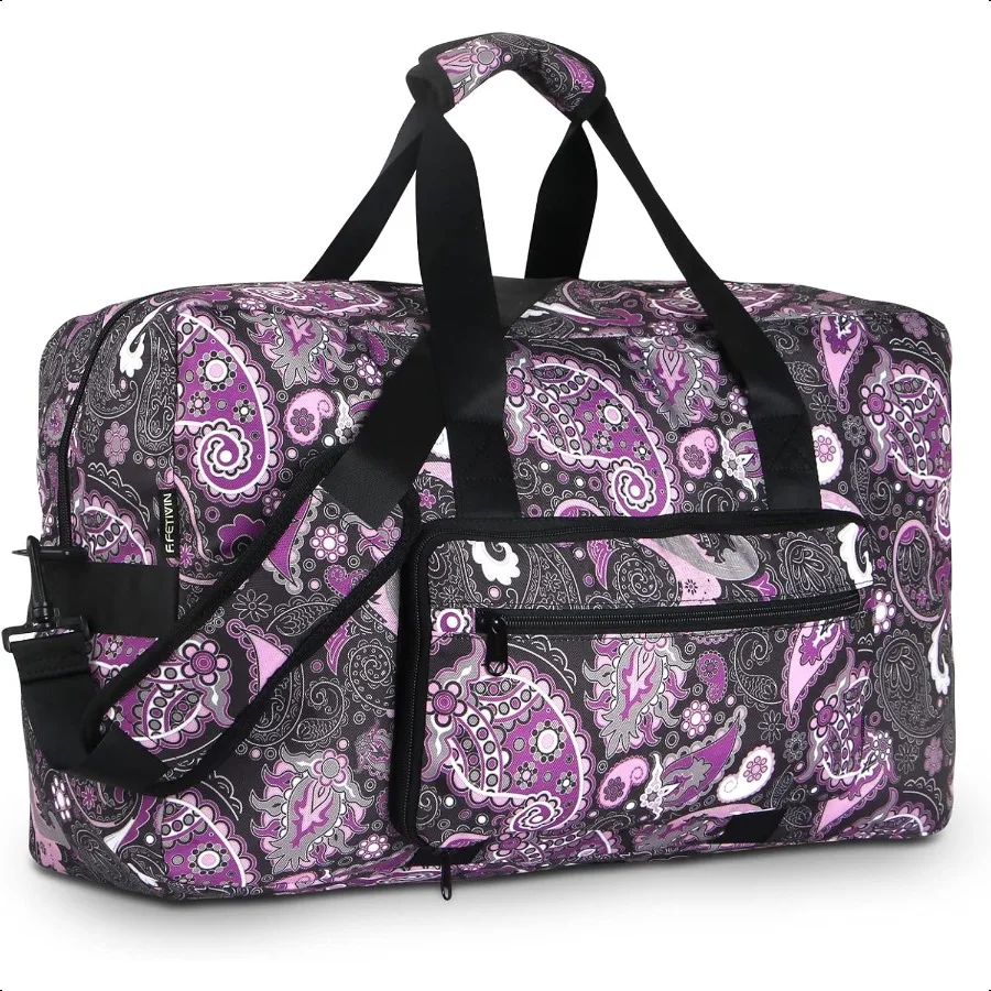 

Weekender Bag Carry On Travel Duffle Medium Overnight Bag for Women Purple Paisley