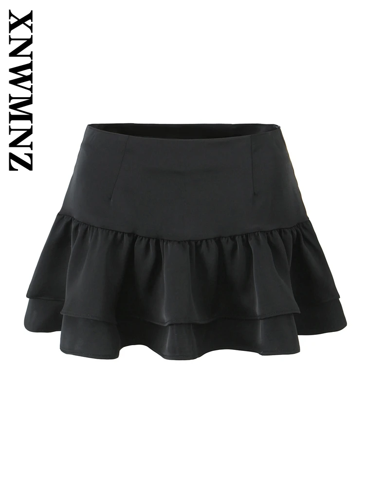 

XNWMNZ 2025 Spring Female Streetwear High Waist Mini Skirt Sophisticated Autumn Lady Bottoms Ruffles Regular Fit Pleated Skirt