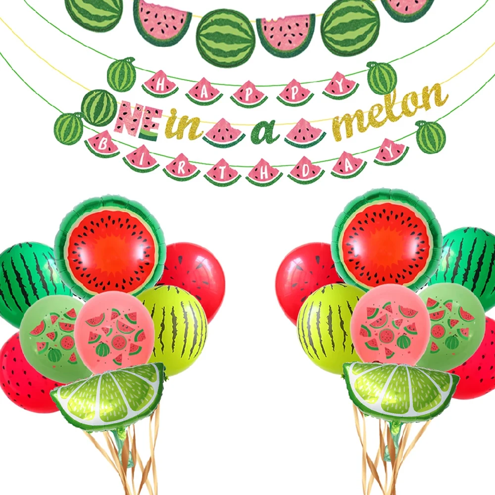 Фон для фотосъемки с изображением арбуза, фруктов, воздушных шаров, флага, летней тематики, детской вечеринки