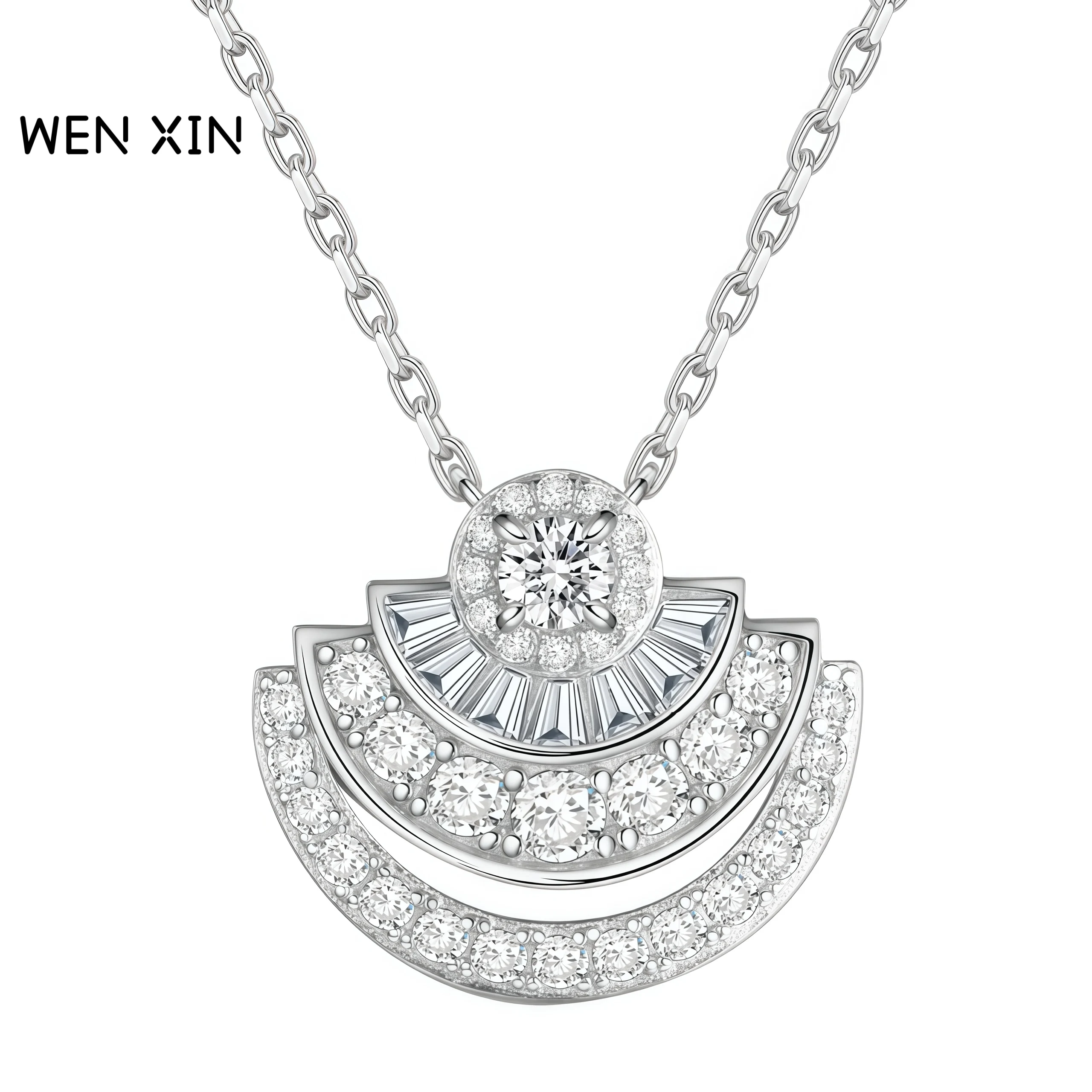 

WENXIN брендовое простое стильное ожерелье с полной дрелью, кулон из стерлингового серебра 925 пробы, простые стильные ожерелья, ювелирные изделия