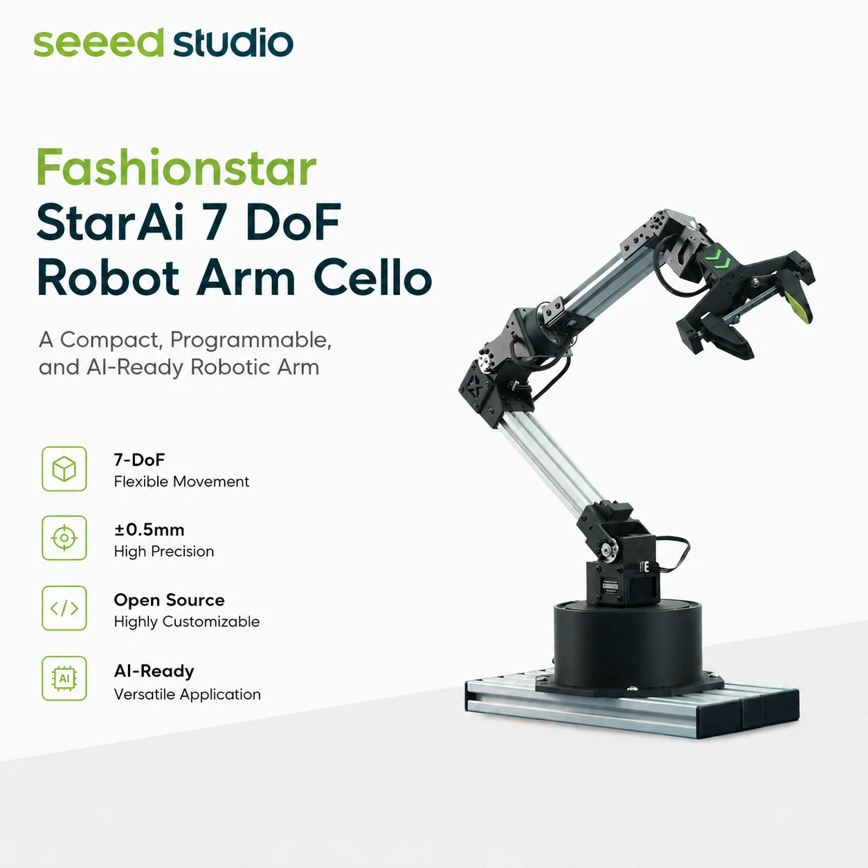Fashionstar StarAi Cello 7-DOF Follower Arm with Python/C++ SDK, LeRobot, ROS2, Compatible with Hugging Face LeRobot
