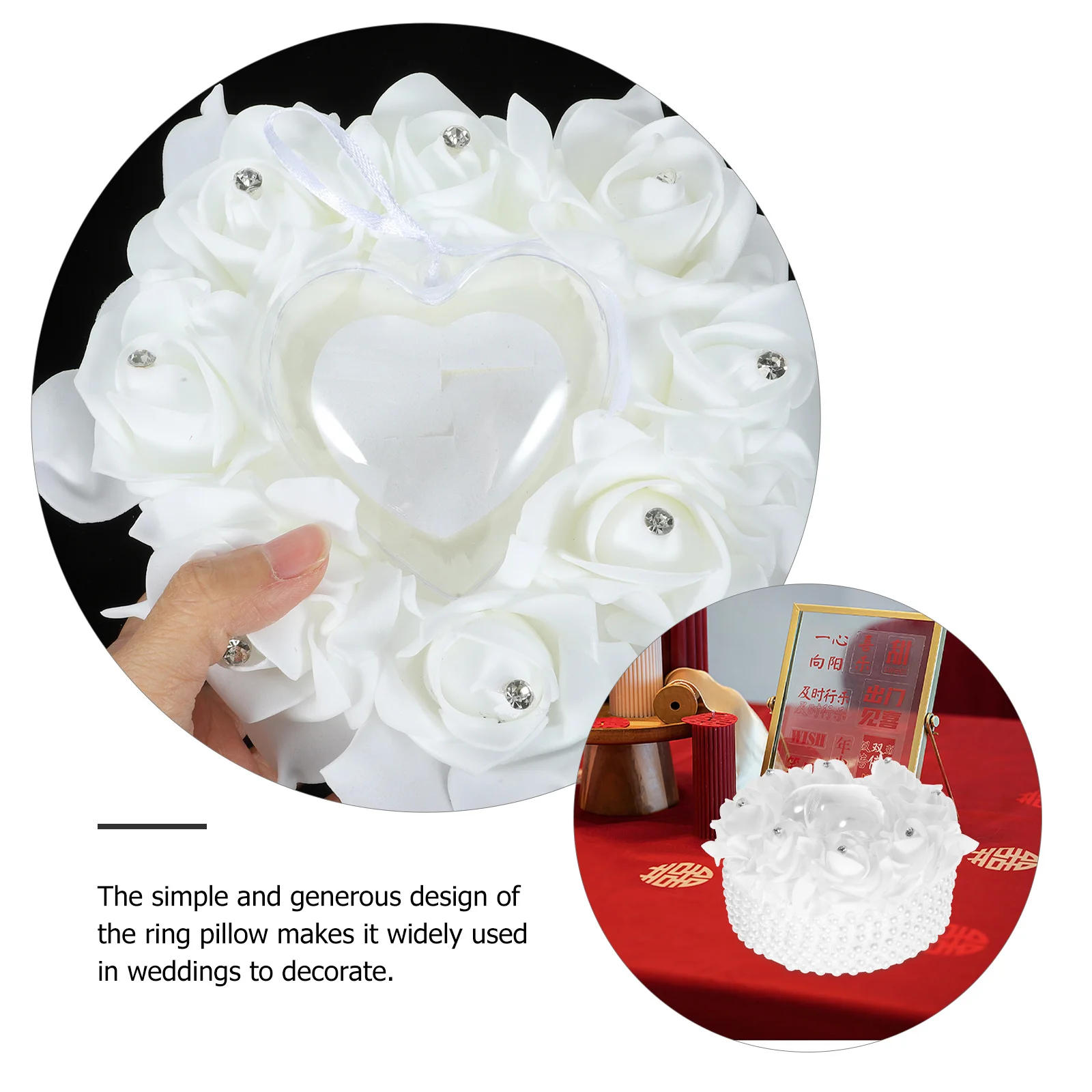 

Pearl Rose Ring Pillow Wedding Decor Romantic Lace Holder Exquisite Handmade Craftsmanship Wedding Ring Pillow